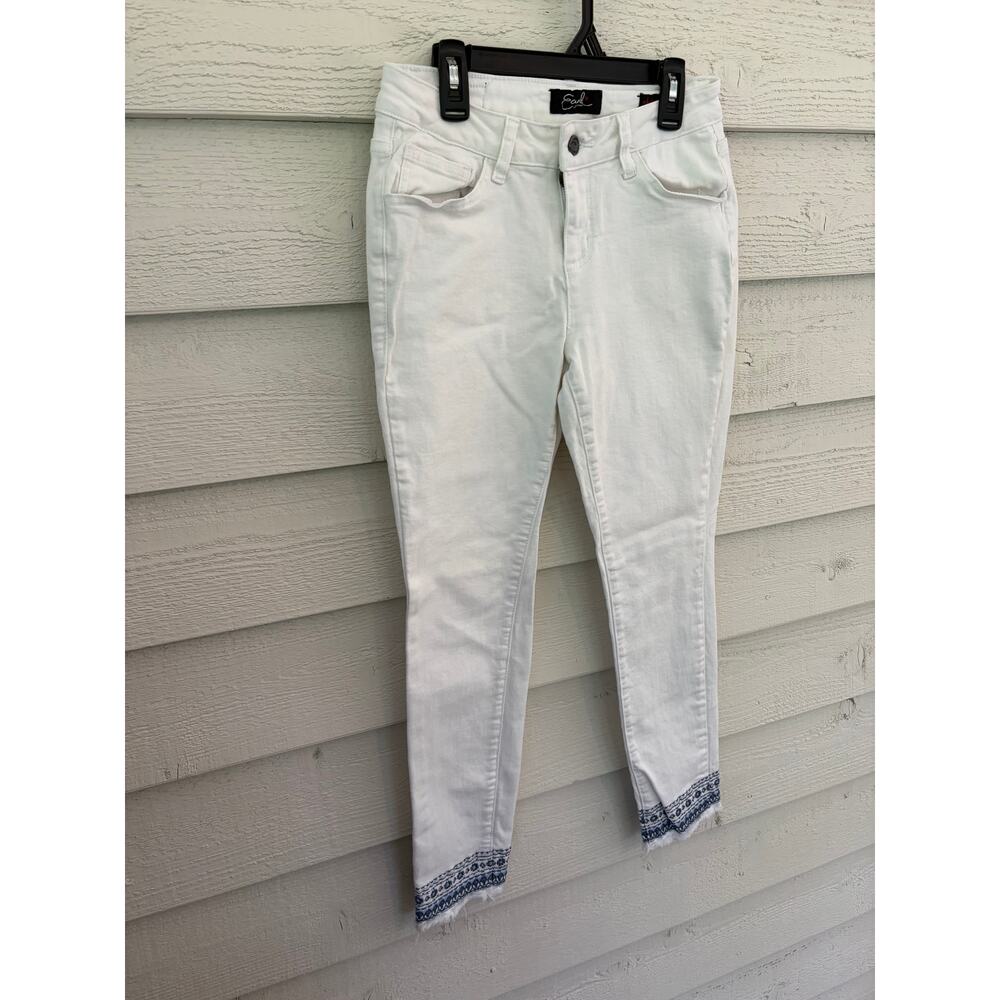 Earl Jean White Embroidered Hem Skinny Ankle Jeans Size 6 - Picture 3 of 8